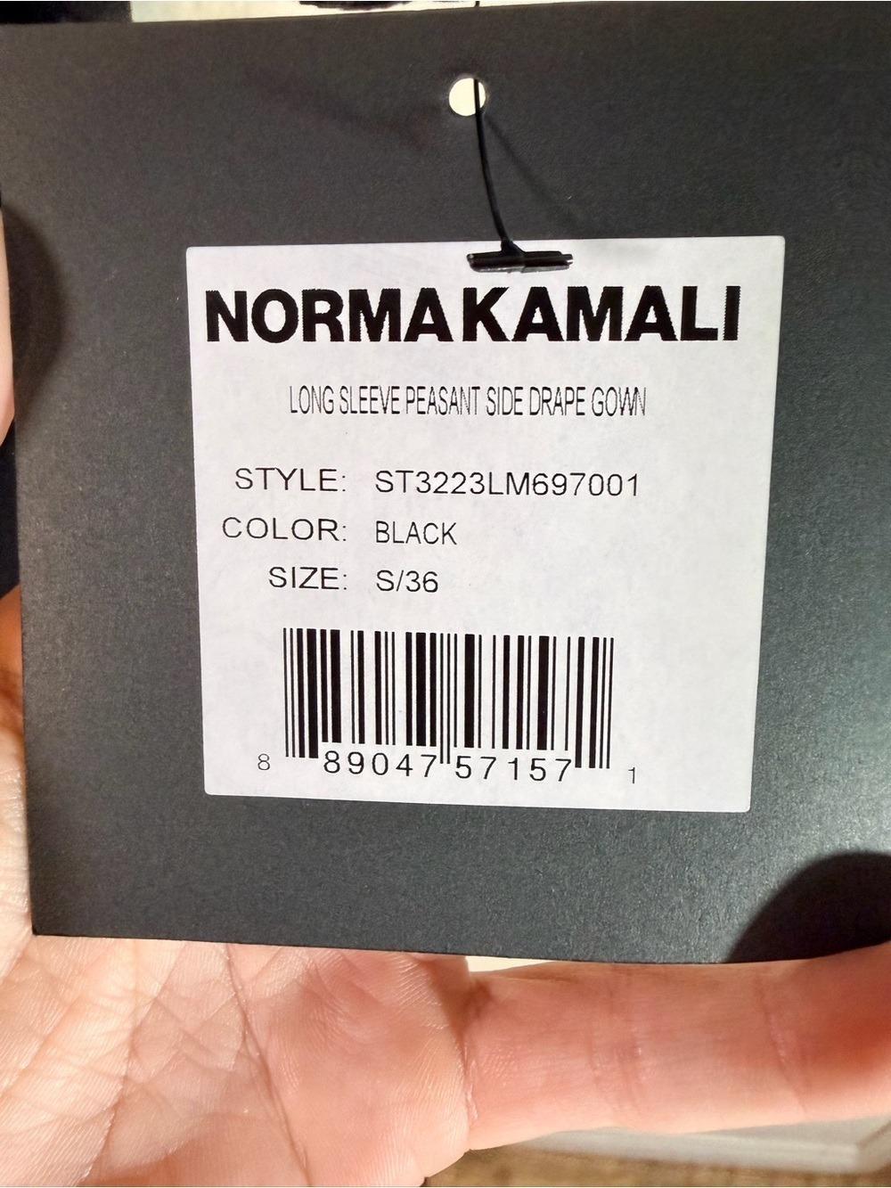 NWT Norma Kamali Long Sleeve Peasant Side Drape Gown Black Metallic S - Picture 2 of 10